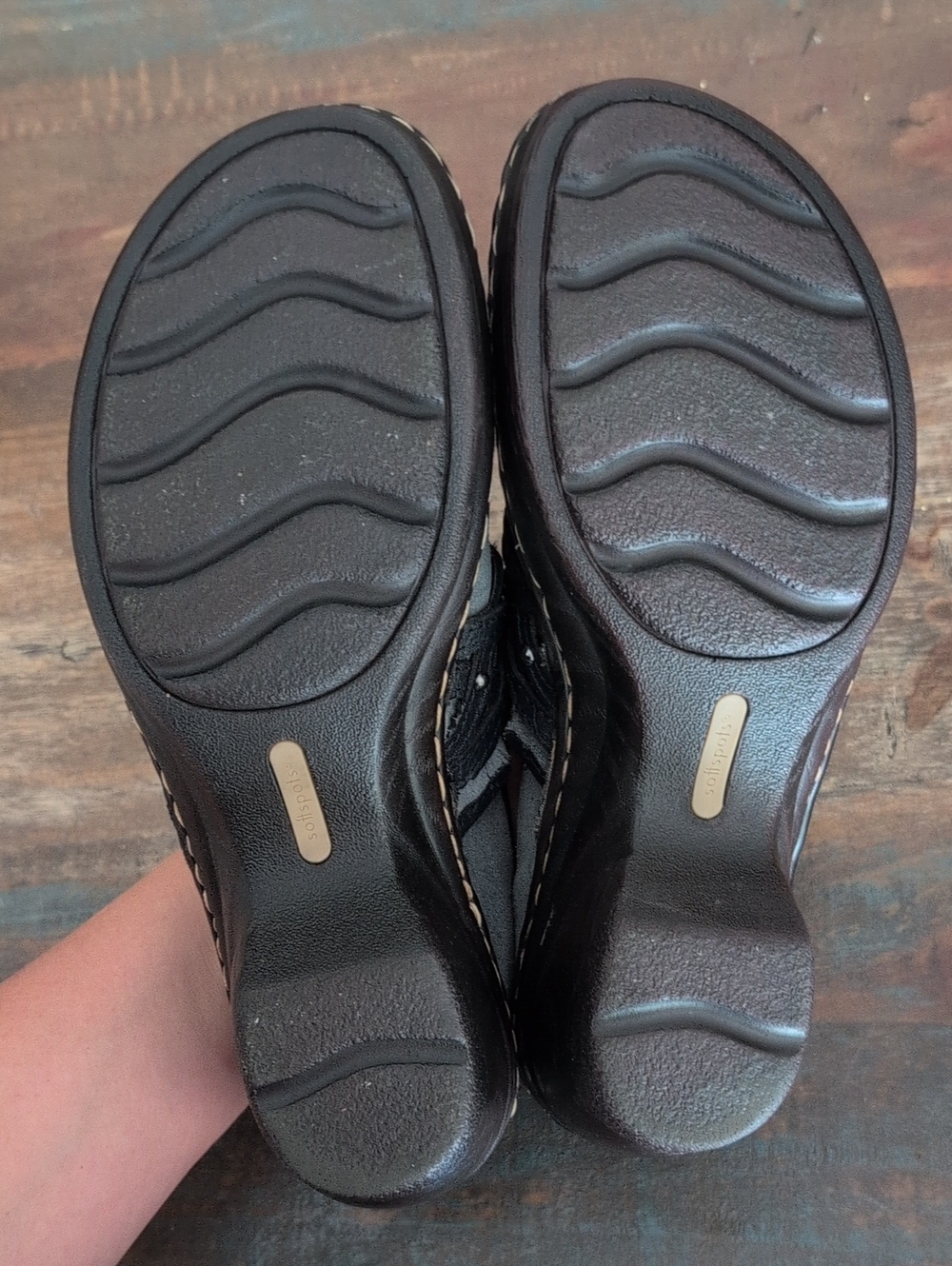 Softspots Comfort Clogs Gray Suede Navy Woven Leather Strap - Women's 8 - Picture 5 of 7